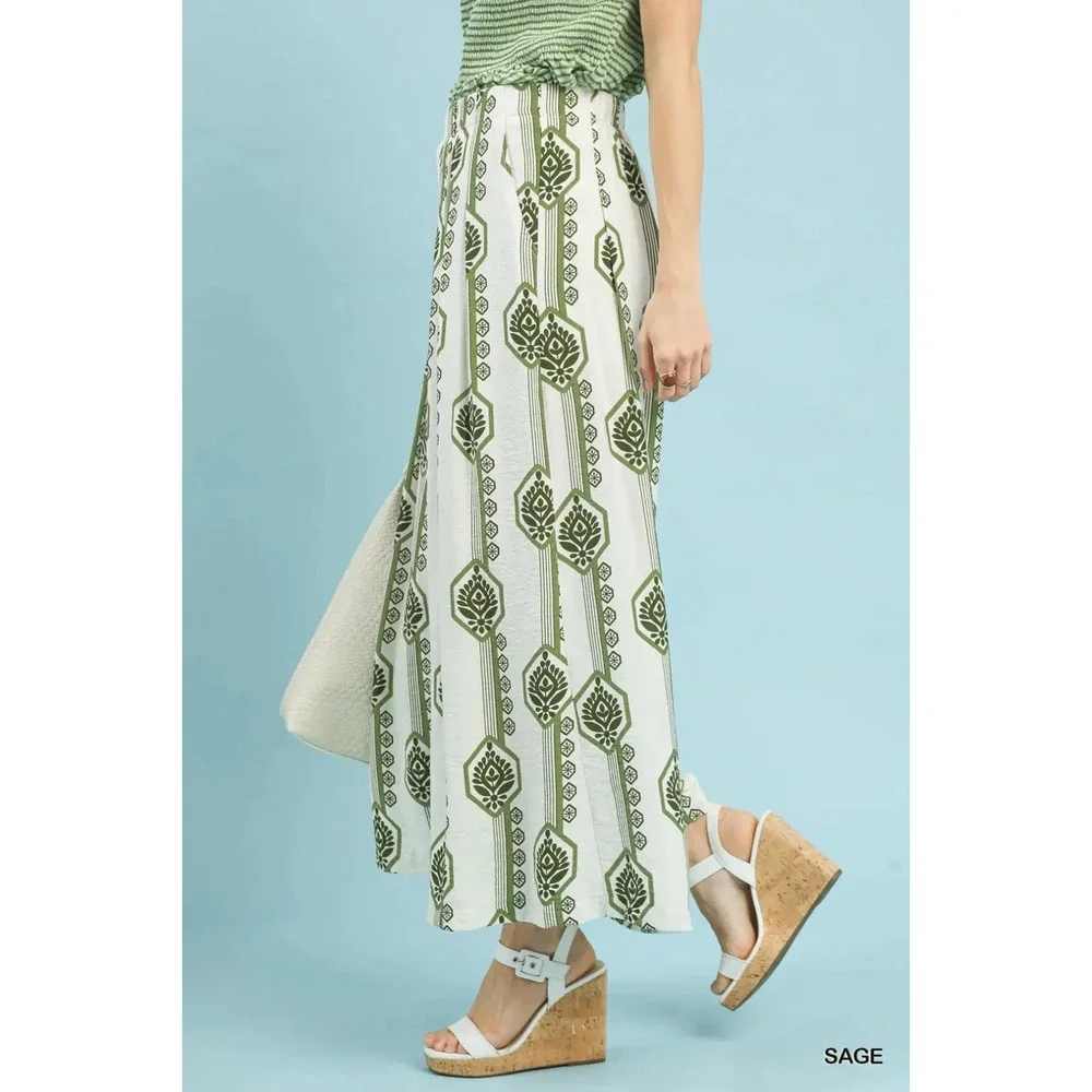Umgee Geometric Boho Print Wide Leg Pants -‎ Medium